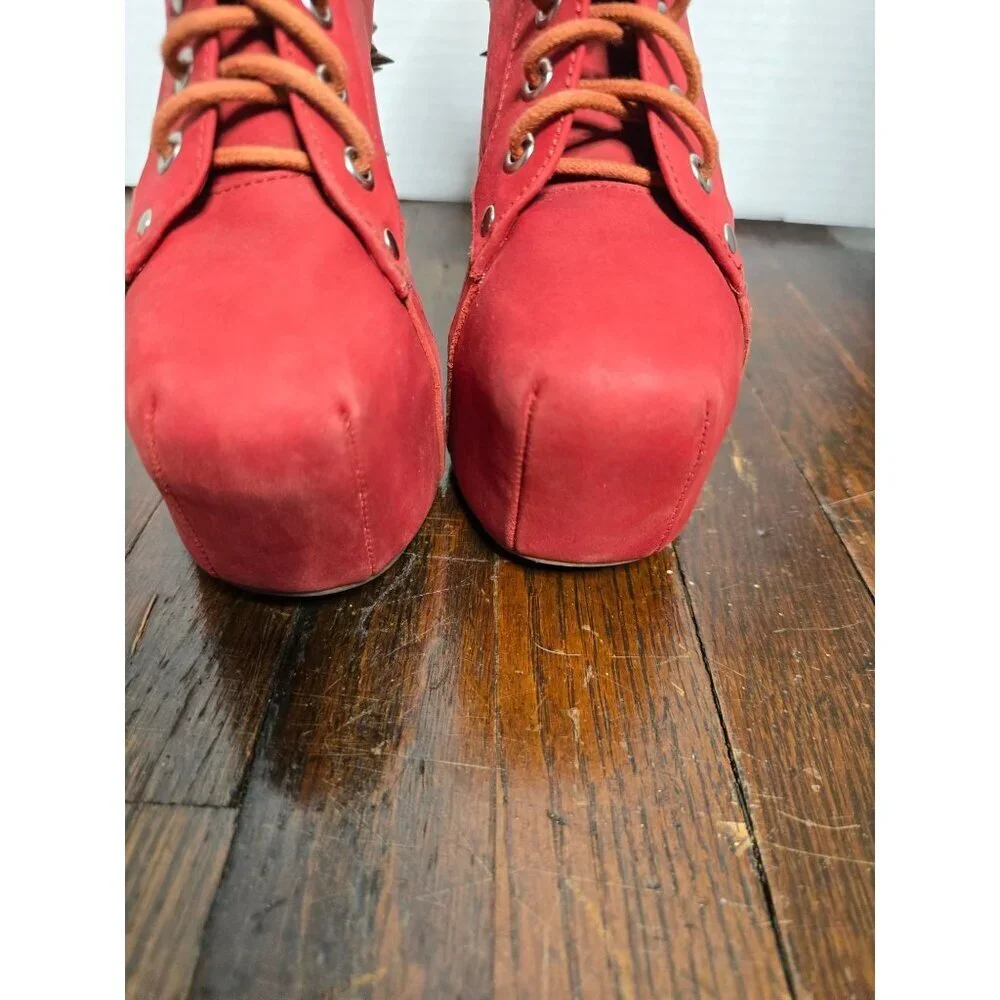 Jeffrey Campbell Red Spiked Lita Platform Lace Up Bootie